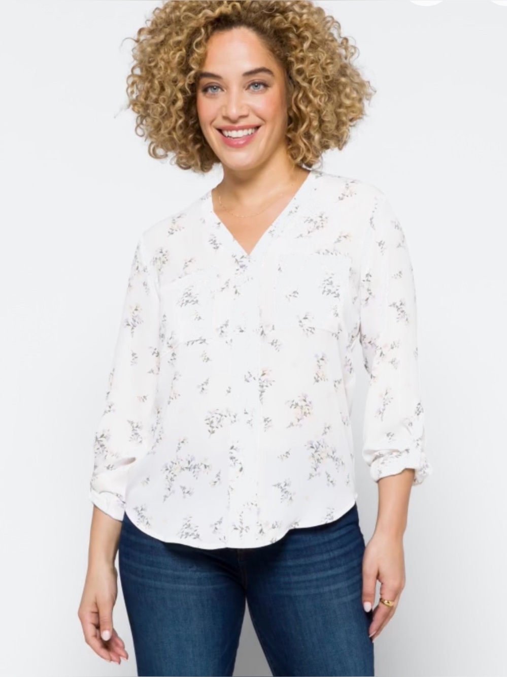 41 Hawthorn Ivory Floral Split-Neck Blouse